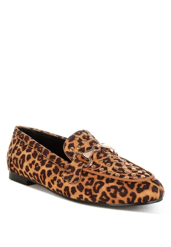 Meopa Horsebit Studs Leopard Print Loafers for Women