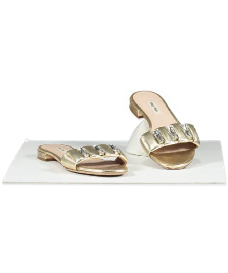 Miu Miu Metallic Gold Oversize Crystal Mordor Mules UK 4.5 EU 37.5 