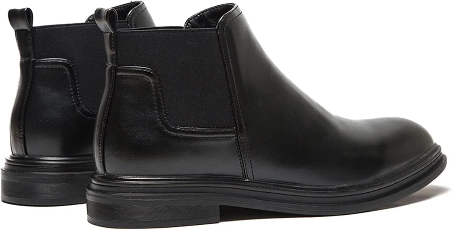 New Mens Chelsea Boot Ankle Block Heel Elastic Bandage PU Slip On Anti-slip Non Slip Waterproof Wearable Classic Dress Pull On
