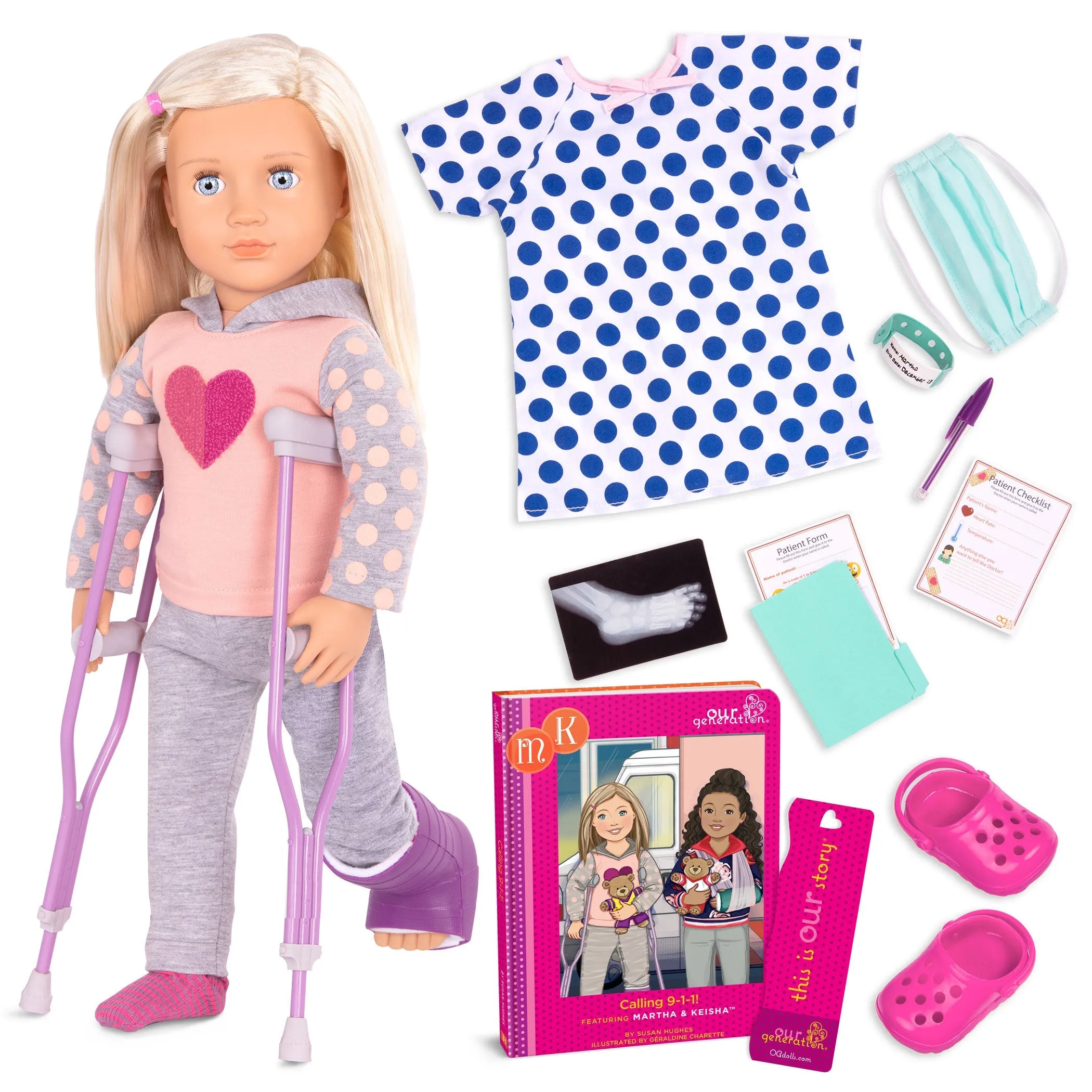 Our Generation 18Inch(45cm) Deluxe Doll With Book & Crutches Martha