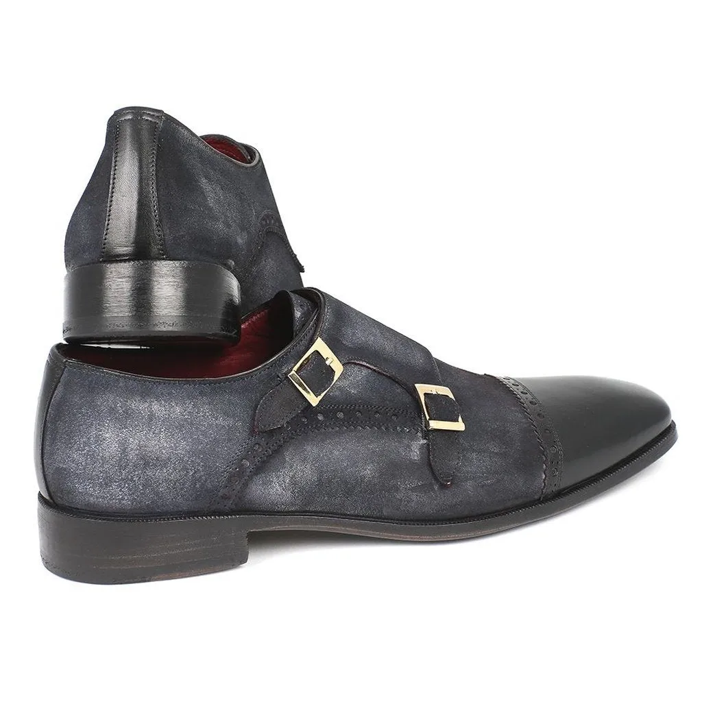 Paul Parkman Men's Captoe Double Monkstraps Navy Suede (ID#FK77W)