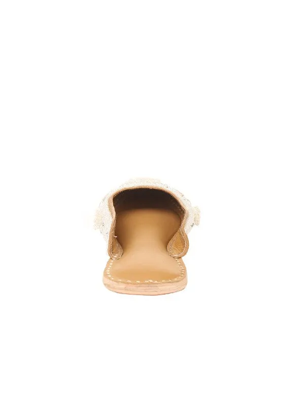 Perle - White Beads Studded Leather Open Mules