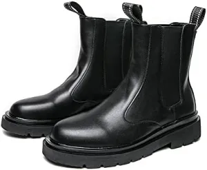 Round Toe Ankle Boots For Men Elastic Bandage PU Waterproof Non Slip Anti-slip Work Dress (Color : Black, Size : 10)