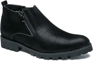 Round Toe Ankle Boots for Men Elastic Bandage Side Zip Vegan Leather Wearable Non Slip Anti-Slip Waterproof Dress Casual