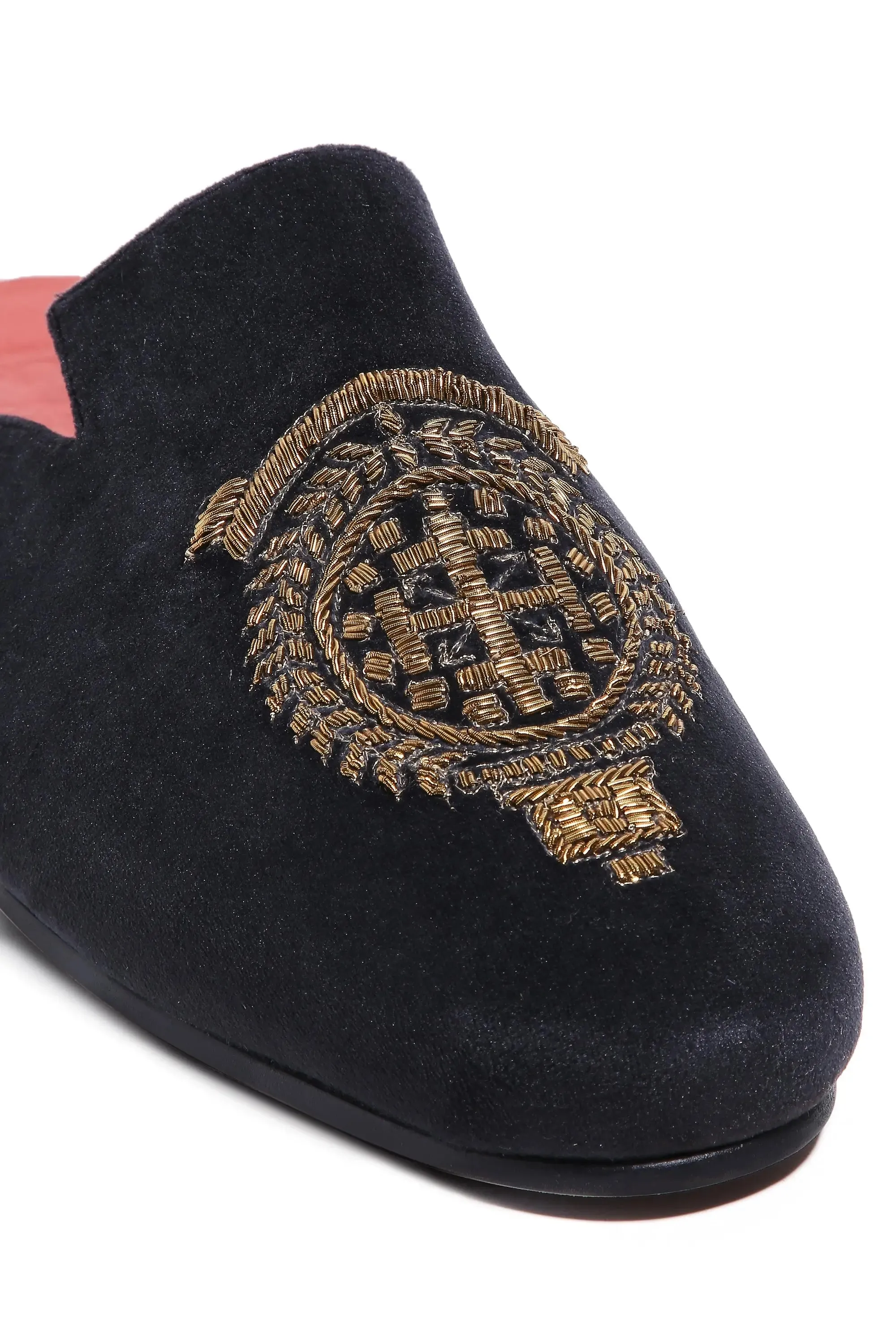 Royal Crest Noir Velvet Mules