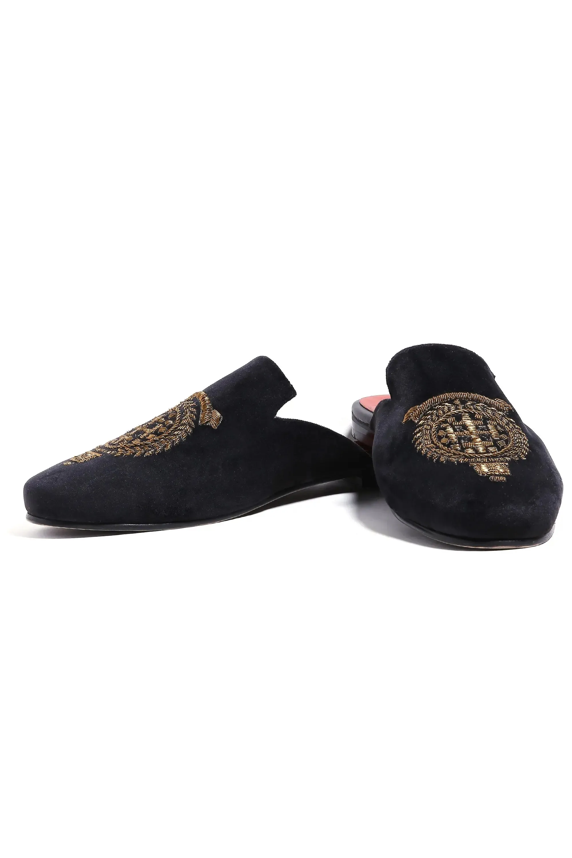 Royal Crest Noir Velvet Mules