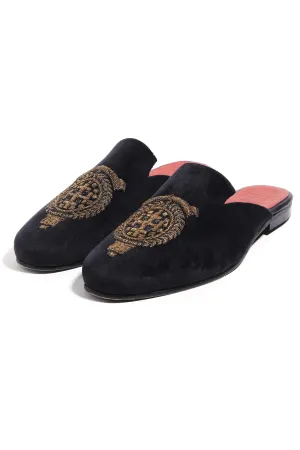 Royal Crest Noir Velvet Mules
