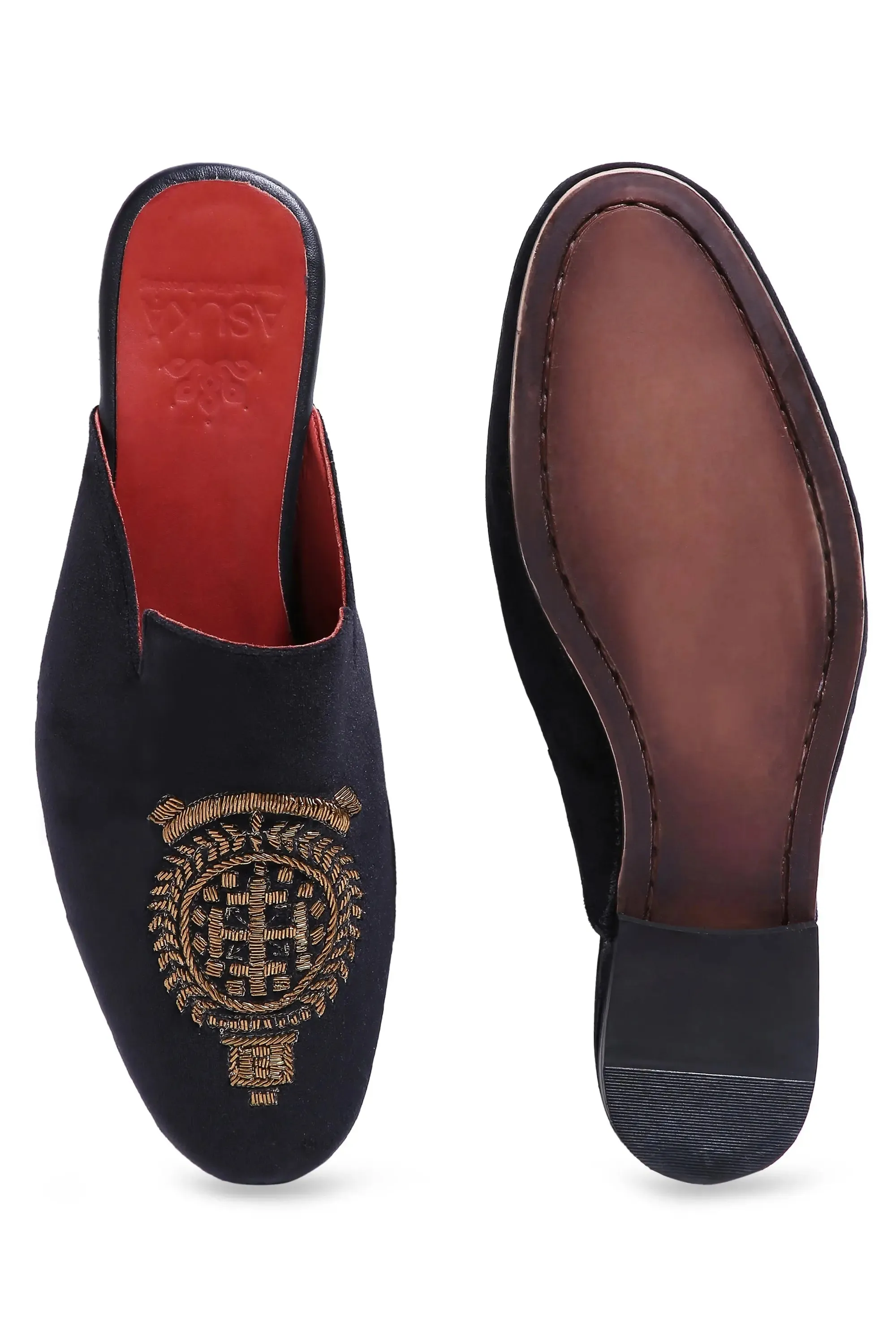 Royal Crest Noir Velvet Mules