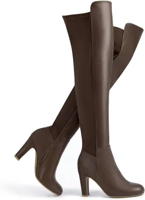 SelenePair Women's Over The Knee Boots Stretch Thigh High Block Mid Heel Boot Fashion Side Zip Winter Boots