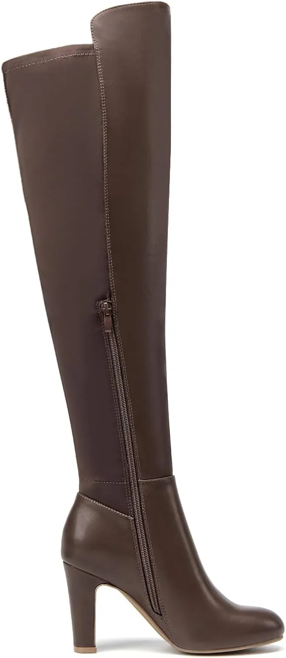 SelenePair Women's Over The Knee Boots Stretch Thigh High Block Mid Heel Boot Fashion Side Zip Winter Boots