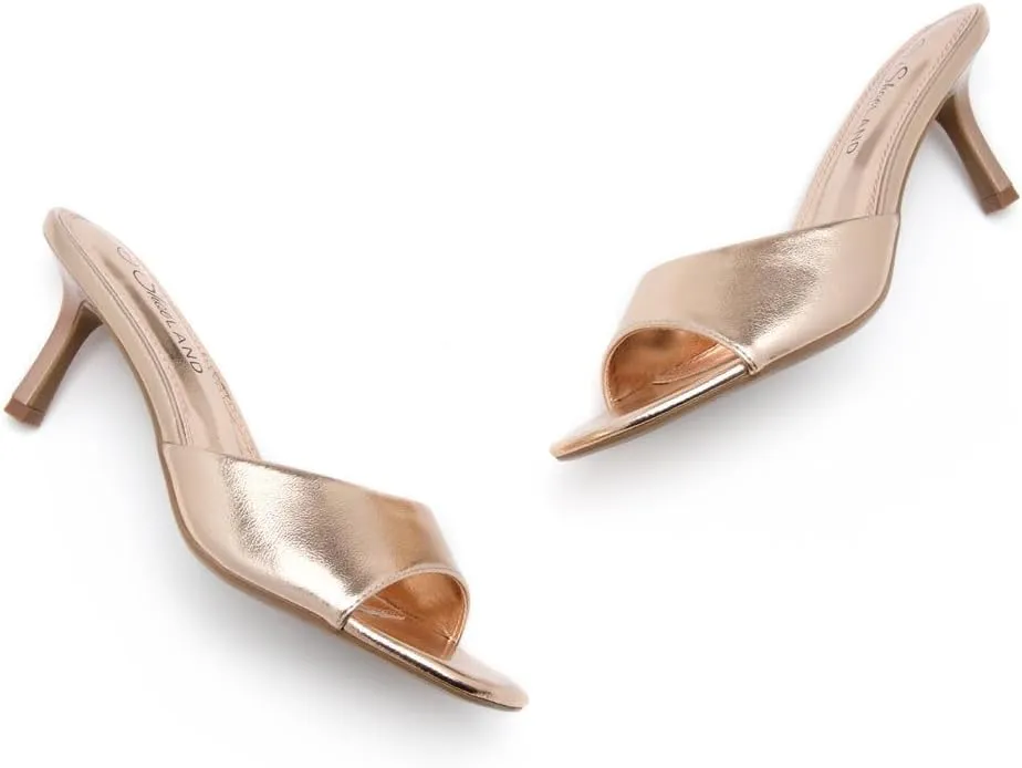 Shoe Land Deverena Women's Low Heels Stiletto Heeled Slides, Open Toe One Band Slip-On Heeled Mules  Dressy Heeled Sandals for Prom, Party, Wedding, and Vacation