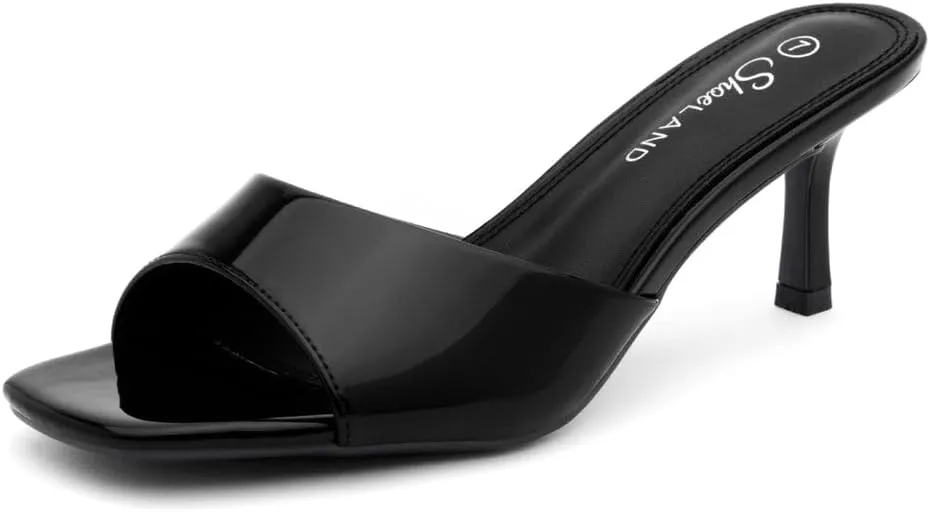 Shoe Land Deverena Women's Low Heels Stiletto Heeled Slides, Open Toe One Band Slip-On Heeled Mules  Dressy Heeled Sandals for Prom, Party, Wedding, and Vacation