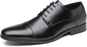 Single Season Formal Shoes for Men Lace Up Cap Toe Black Round Burnished Toe Vegan Leather Rubber Sole Slip Resistant Anti-Slip Low Top Block Heel Wedding Very Popular Among Young People