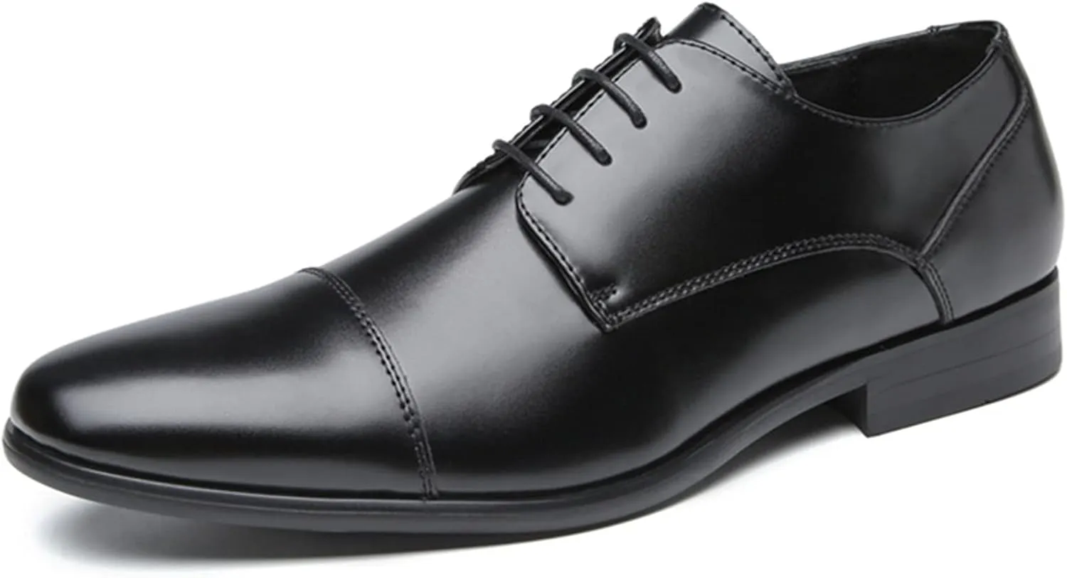 Single Season Formal Shoes for Men Lace Up Cap Toe Black Round Burnished Toe Vegan Leather Rubber Sole Slip Resistant Anti-Slip Low Top Block Heel Wedding Very Popular Among Young People