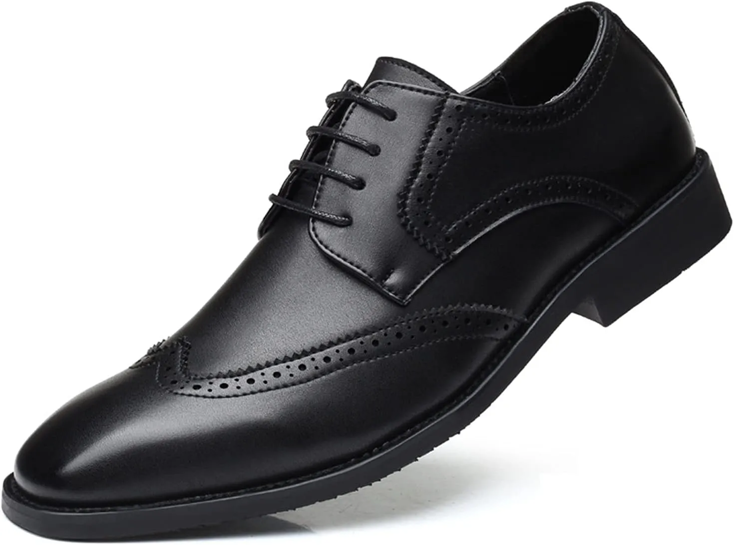 Single Season Formal Shoes for Men Lace Up Wing Tip Derby Shoes Burnished Toe Vegan Leather Anti-Slip Block Heel Low Top Non Slip Rubber Sole Classic Very Popular Among Young People