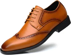 Single Season Formal Shoes for Men Lace Up Wing Tip Derby Shoes Burnished Toe Vegan Leather Anti-Slip Block Heel Low Top Non Slip Rubber Sole Classic Very Popular Among Young People