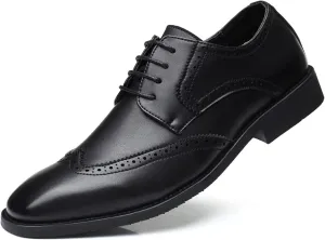 Single Season Formal Shoes for Men Lace Up Wing Tip Derby Shoes Burnished Toe Vegan Leather Anti-Slip Block Heel Low Top Non Slip Rubber Sole Classic Very Popular Among Young People