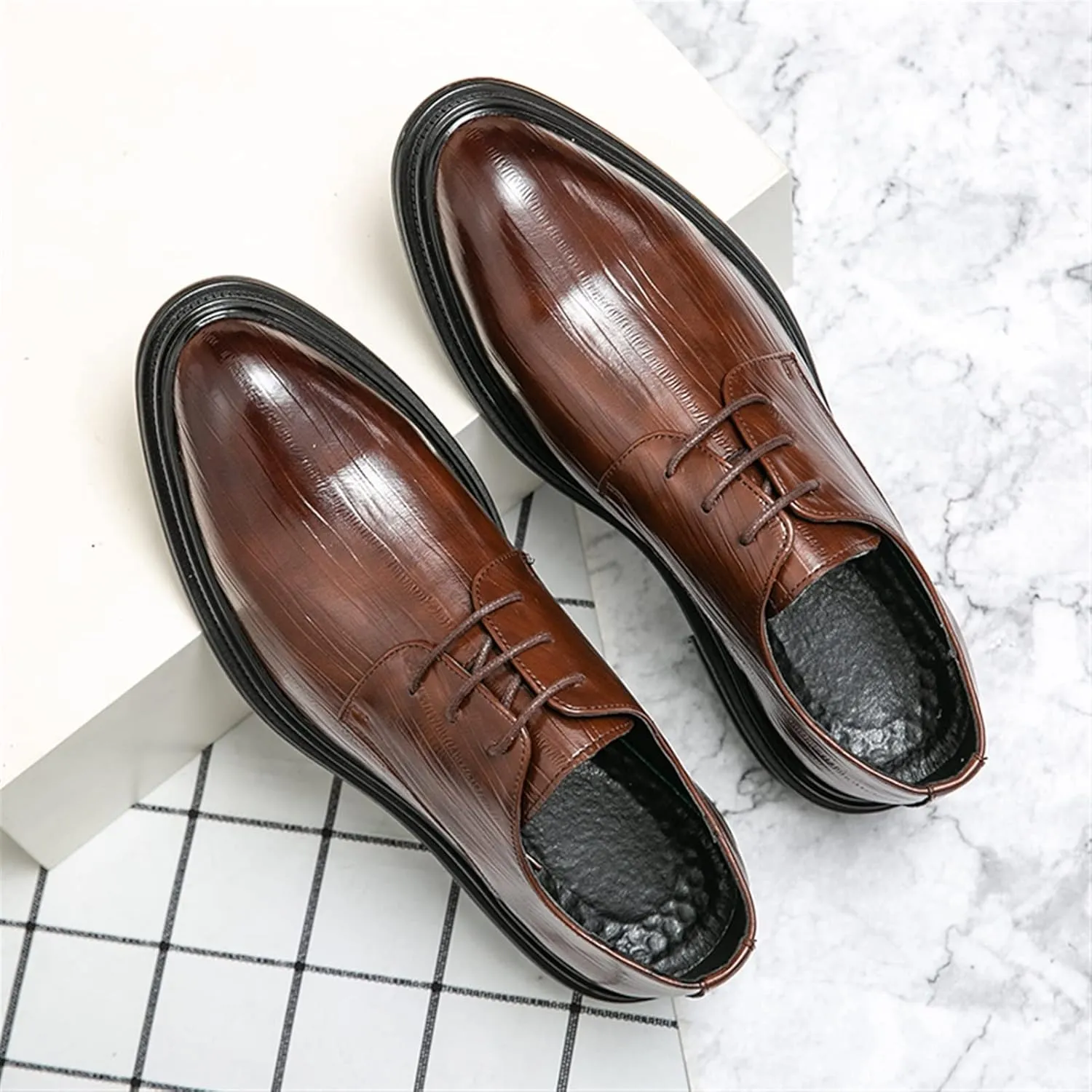 Single Season Men's Oxford Shoes Lace-Up Round Toe Vegan Leather Rubber Sole Low Heel Non-Slip Very Popular Among Young People (Color : Brown, Size : 8.5)