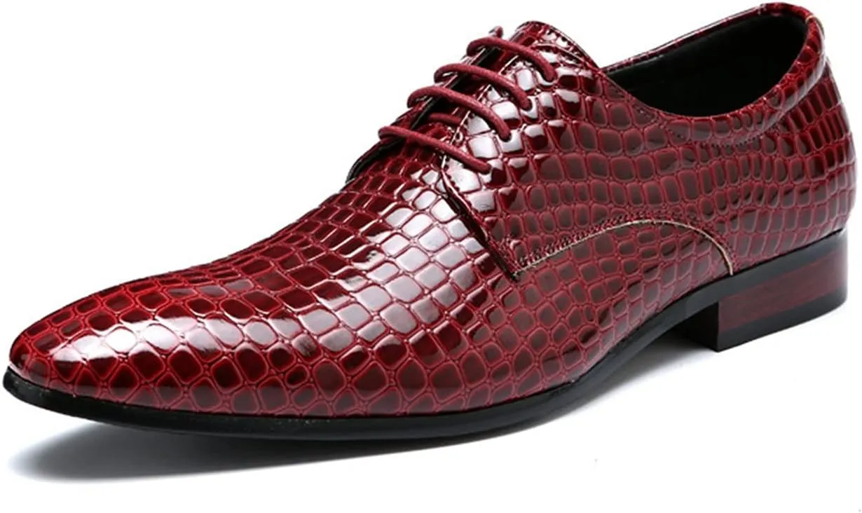 Single Season Oxford Shoes for Men Lace Up Snake Print Derby Shoes Round Toe Vegan Leather Rubber Sole Non Slip Anti-Slip Prom Very Popular Among Young People