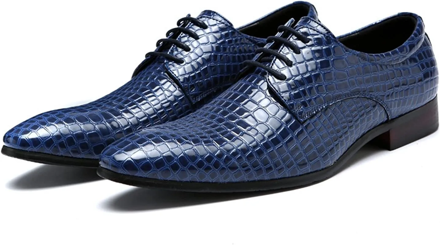 Single Season Oxford Shoes for Men Lace Up Snake Print Derby Shoes Round Toe Vegan Leather Rubber Sole Non Slip Anti-Slip Prom Very Popular Among Young People