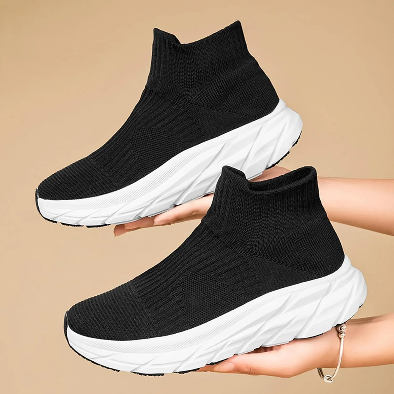 Slip on Walking Shoes Women Comfy Knitted Non Slip Vintage Wide Running Shoes Breathable Gym Workout Shoes Lightweight Fashion Sneakers