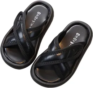 Thick Sole Leather Cloud Slides for Girls, Kids Comfy Soft House Slippers Non-Slip Cozy Open Toe Home Shower Shoes