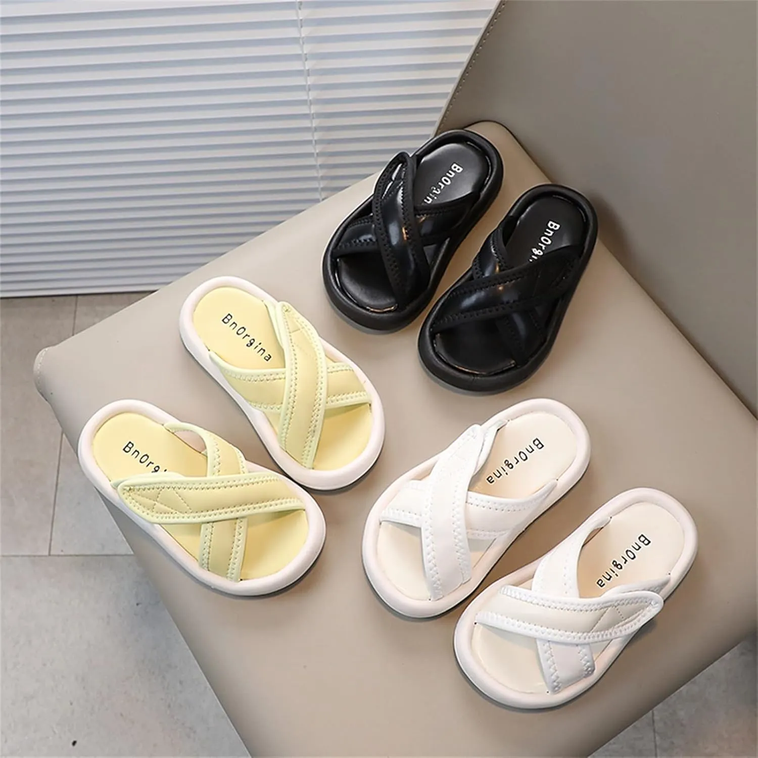Thick Sole Leather Cloud Slides for Girls, Kids Comfy Soft House Slippers Non-Slip Cozy Open Toe Home Shower Shoes