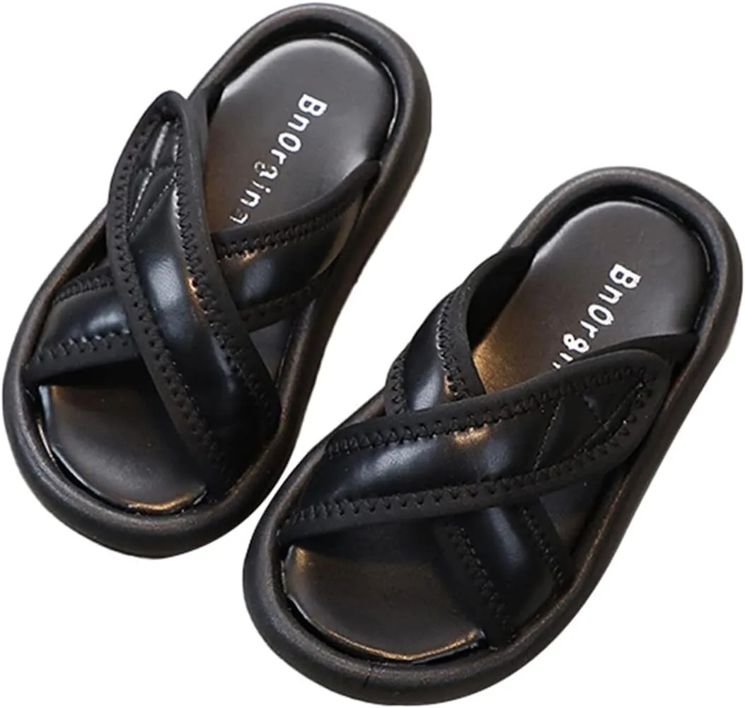 Thick Sole Leather Cloud Slides for Girls, Kids Comfy Soft House Slippers Non-Slip Cozy Open Toe Home Shower Shoes