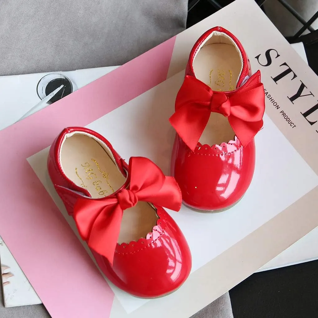 Toddler Girls Leather Mary Jane Shoes with Bow Strap Sole Rubber Ankle Closed Toe Sandals Loafers Lightweight Comfy