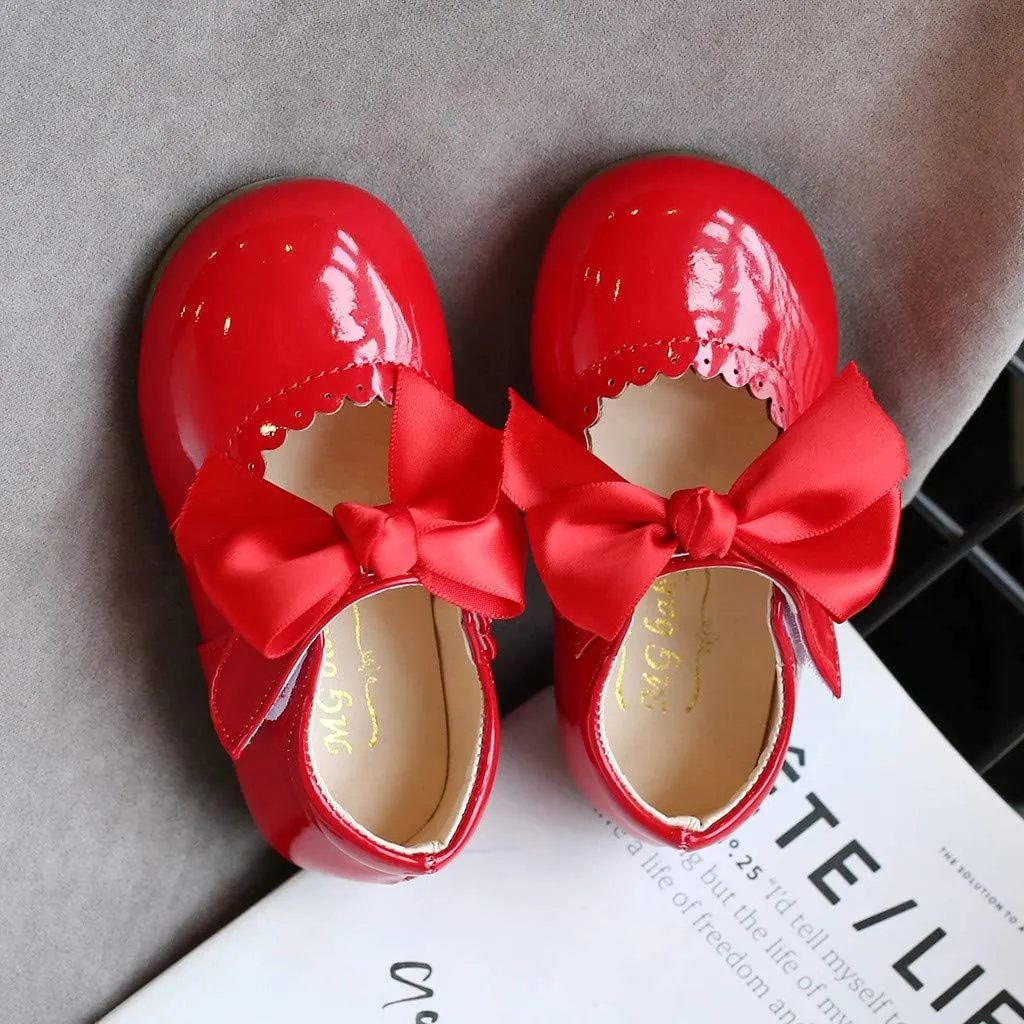 Toddler Girls Leather Mary Jane Shoes with Bow Strap Sole Rubber Ankle Closed Toe Sandals Loafers Lightweight Comfy