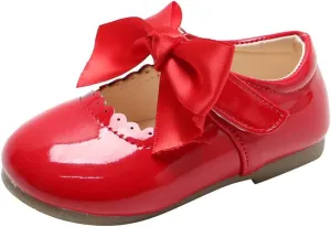 Toddler Girls Leather Mary Jane Shoes with Bow Strap Sole Rubber Ankle Closed Toe Sandals Loafers Lightweight Comfy