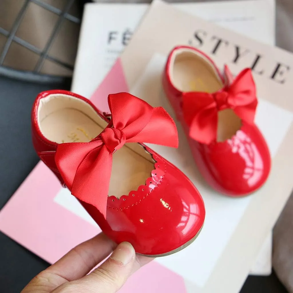 Toddler Girls Leather Mary Jane Shoes with Bow Strap Sole Rubber Ankle Closed Toe Sandals Loafers Lightweight Comfy