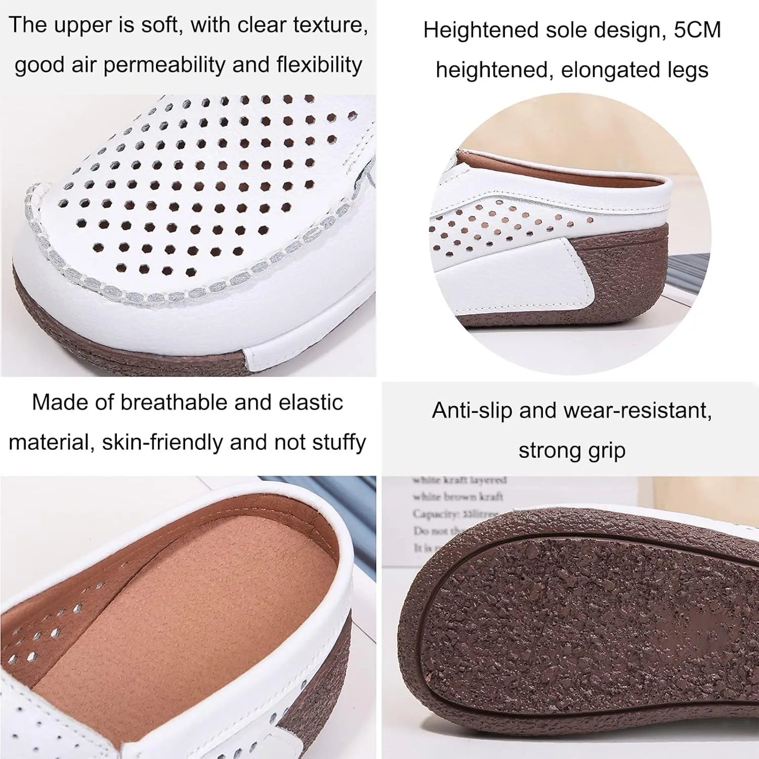 UGOSELEC Women Leather Breathable Slip On Mules,Casual Hollow Out Non-Slip Arch Support Slip On Clogs and Mules Work Shoes Sandals