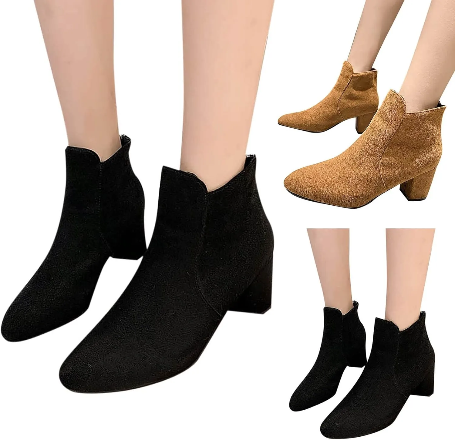Womens Boots Fall 2024 Ankle Womens Black Booties with Heel Women Wide Boots Wedge Boot Lightweight Breathable Chunky Low Heel Classic Pointed Toe