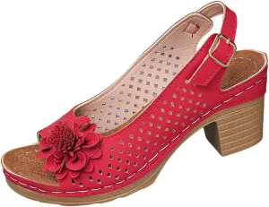 Womens Chunky High Block Heels Fish Mouth Flowers Sandals 2025 Summer Casual Ankle Strap Hollow Out Platform Wedge Sandal