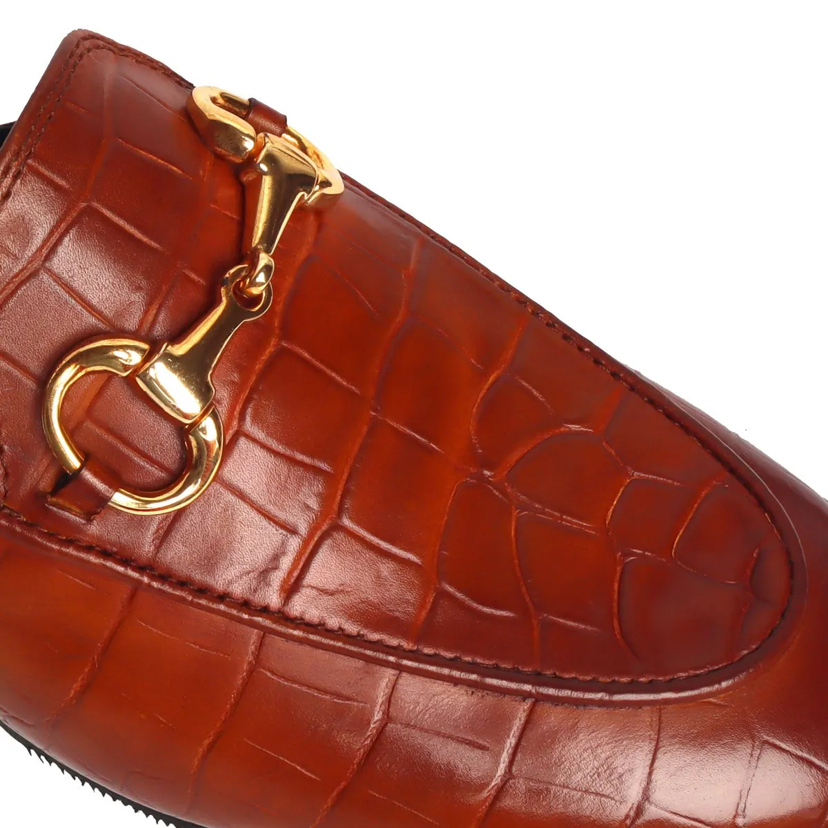 Women's Horsebit Croco Leather Tan Mules (SUMMER SPECIAL) BY BRUNE & BARESKIN