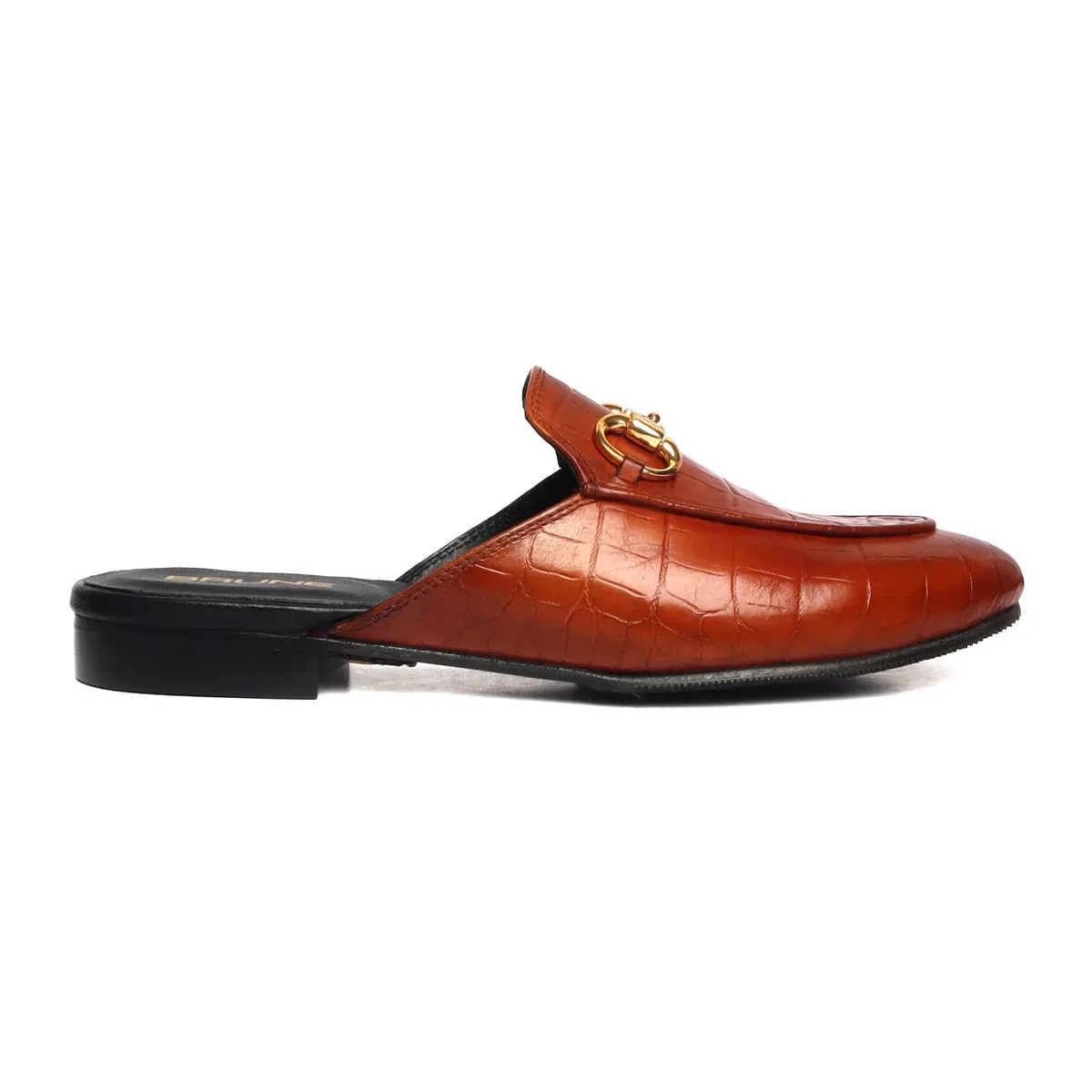 Women's Horsebit Croco Leather Tan Mules (SUMMER SPECIAL) BY BRUNE & BARESKIN