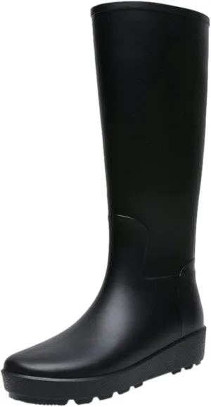 Women's Knee High Wedge Heel Waterproof Slip-On Rain Boots