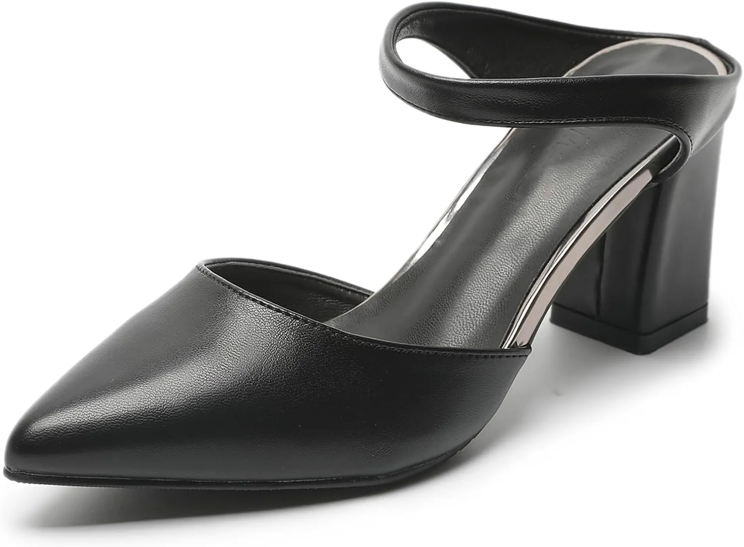 Women'S Leather Pointed Closed Toe Block Heel Mules Fashion Casual Slip On Comfort Cutout Backless Heeled Dress Slide Sandals For Office Party Wedding Prom Daily Wear