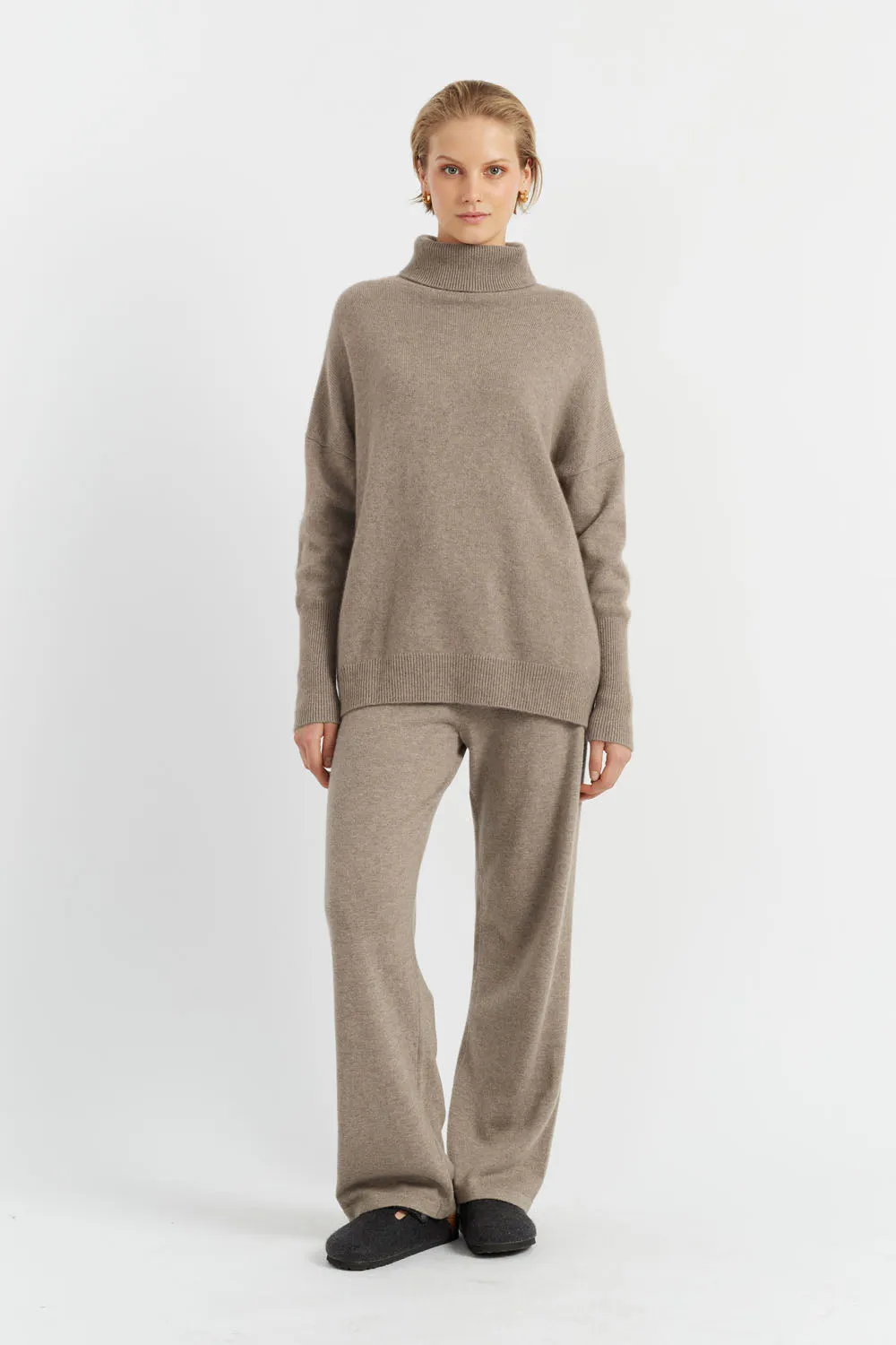 Women's Wide-leg Trackpants Chinti and Parker Soft-Truffle 100% Cashmere Size XS-3L