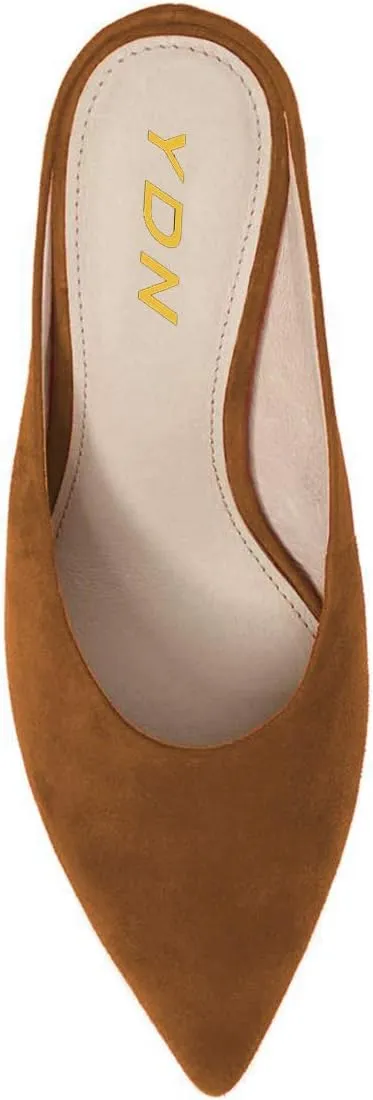 YDN Women Pointed Toe Thin Mid Heel Backless Mules Pumps Slip On Slide Dress Shoes