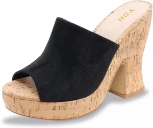 YDN Women's Platform Peep Toe Chunky High Heel Slide Sandals Slip On Backless Slippers Mules Comfy Casual Dress Shoes Size 4-16 US