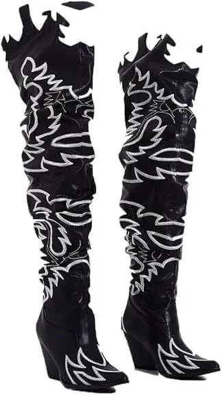 YOKI Cowgirl Boots Women, Over the Knee Western Cowboy Boots for Women with Chunky Block Heels