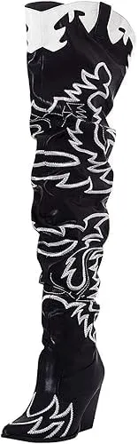 YOKI Cowgirl Boots Women, Over the Knee Western Cowboy Boots for Women with Chunky Block Heels