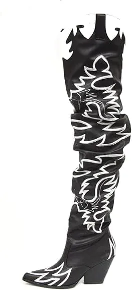 YOKI Cowgirl Boots Women, Over the Knee Western Cowboy Boots for Women with Chunky Block Heels