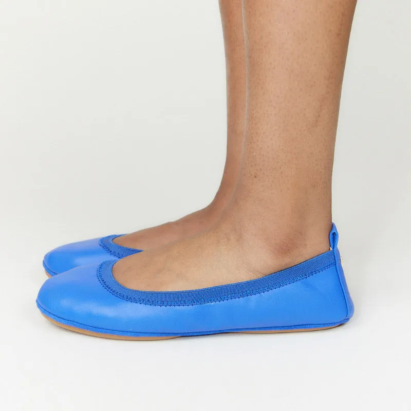 Yosi Samra: Samara Foldable Ballet Flat in Lapis Blue Leather